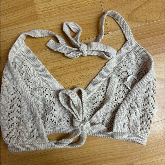 Lulu's Cream Knit Halter Bralette - Picture 2 of 4